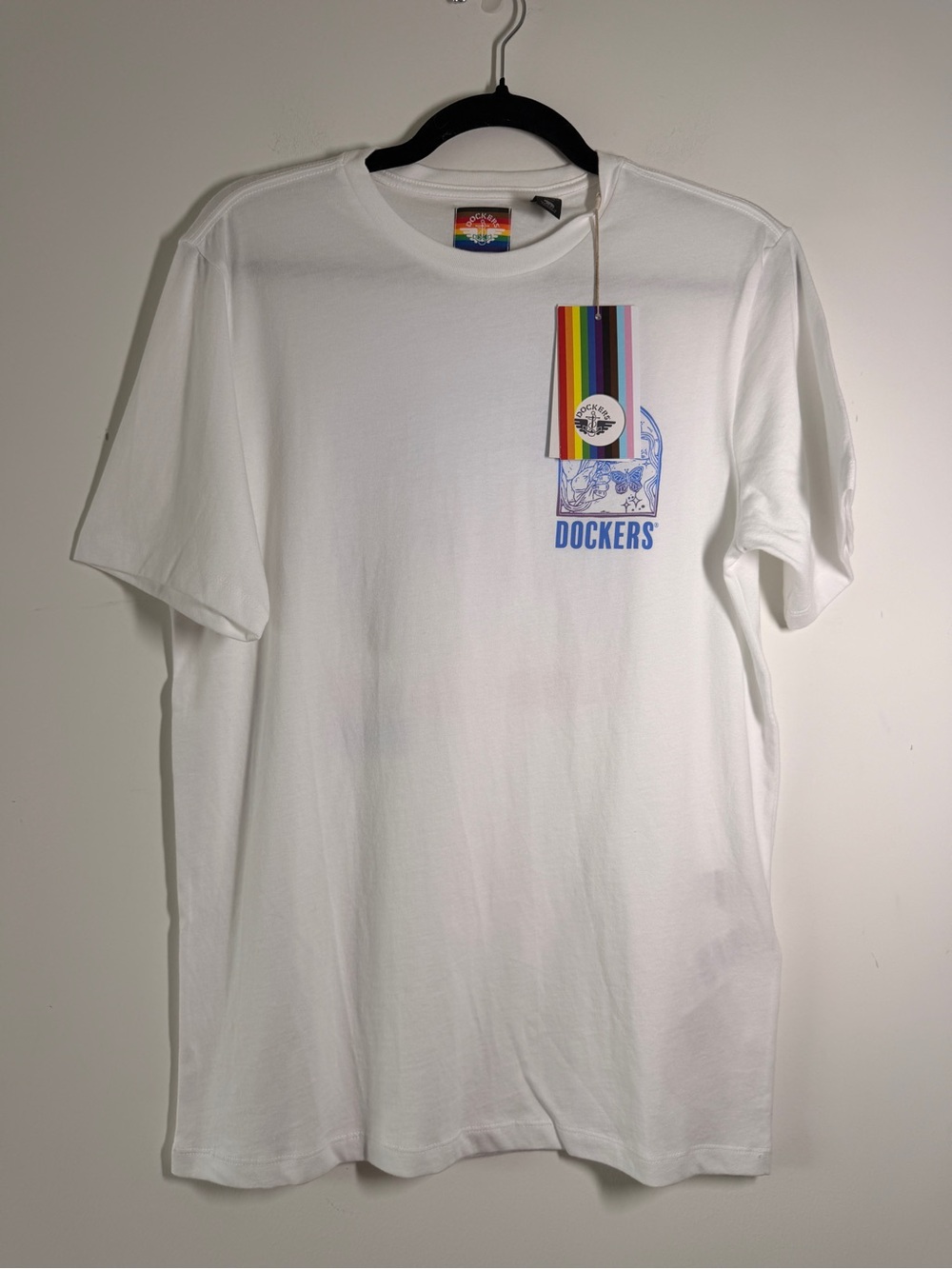 Dockers Unisex‎ Tee Rainbow Pride Day Slim Fit Graphic Top S White Short Sleeve
